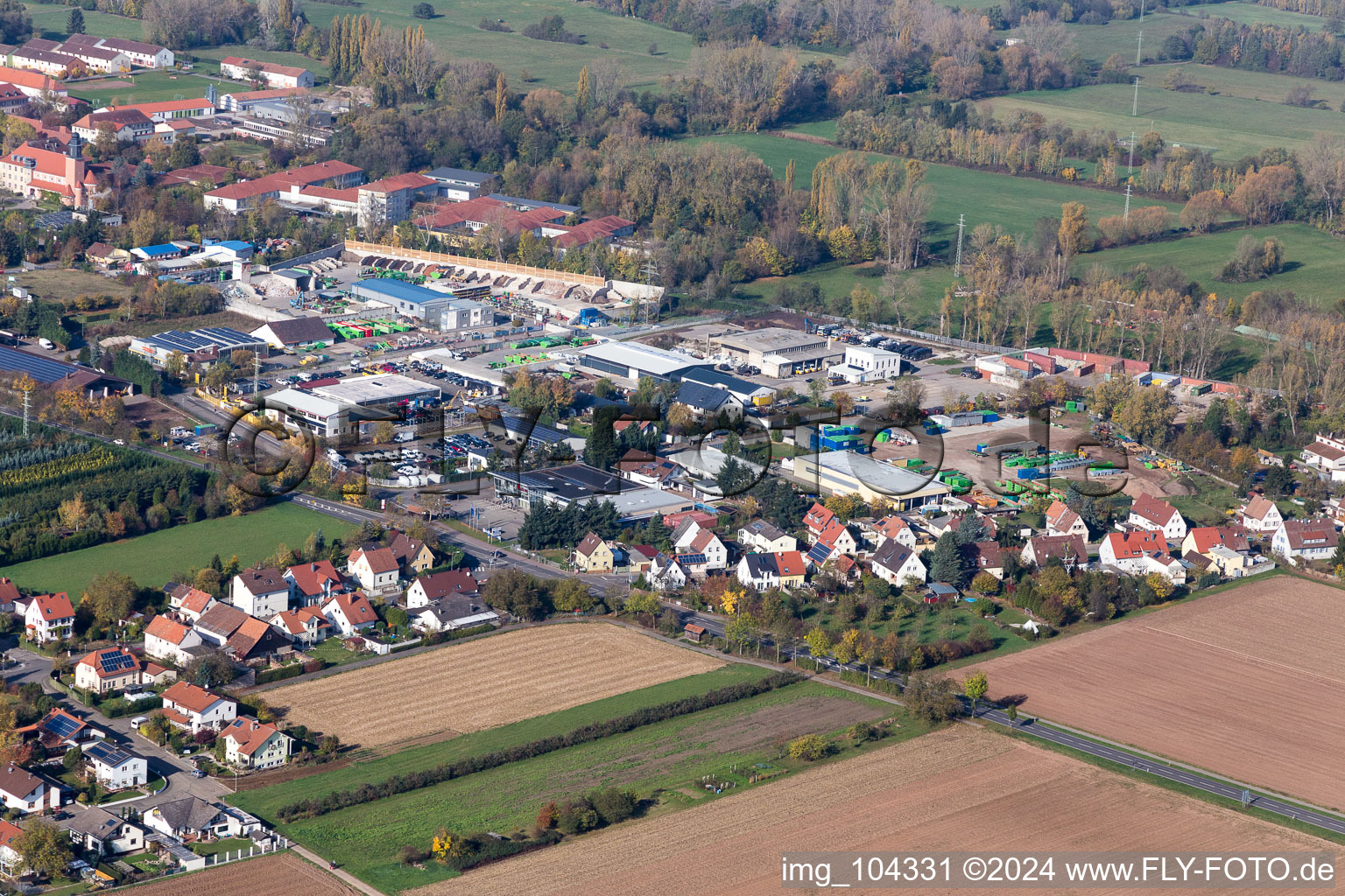 Oblique view of East industrial area in Landau in der Pfalz in the state Rhineland-Palatinate, Germany