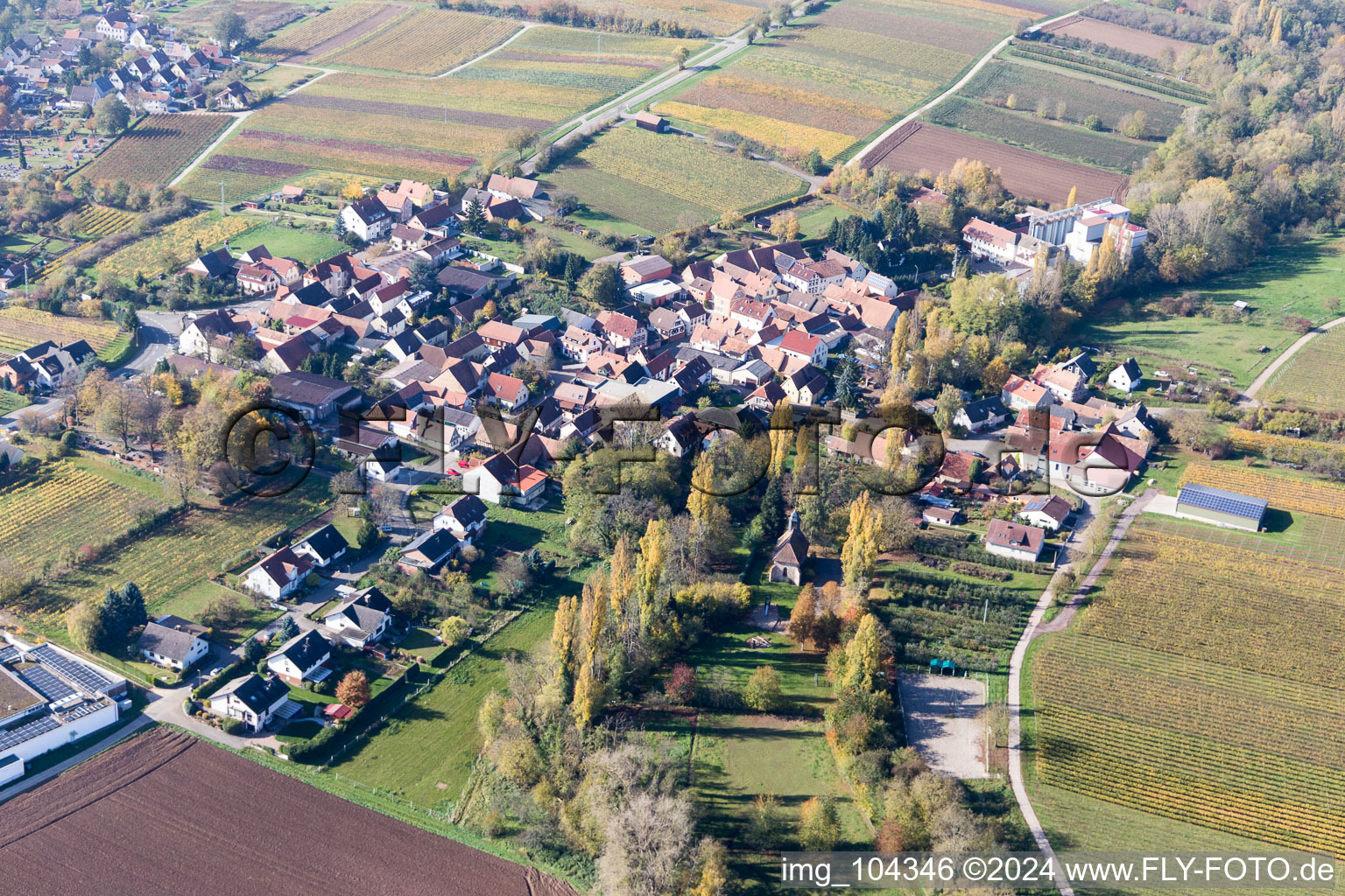 District Appenhofen in Billigheim-Ingenheim in the state Rhineland-Palatinate, Germany from a drone