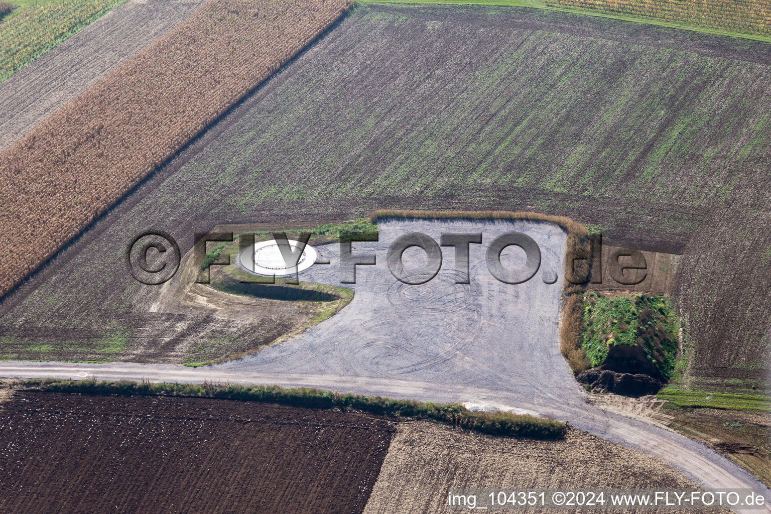 Construction site of the EnBW wind farm Freckenfeld - for a wind turbine with 6 wind turbines in Freckenfeld in the state Rhineland-Palatinate, Germany from a drone