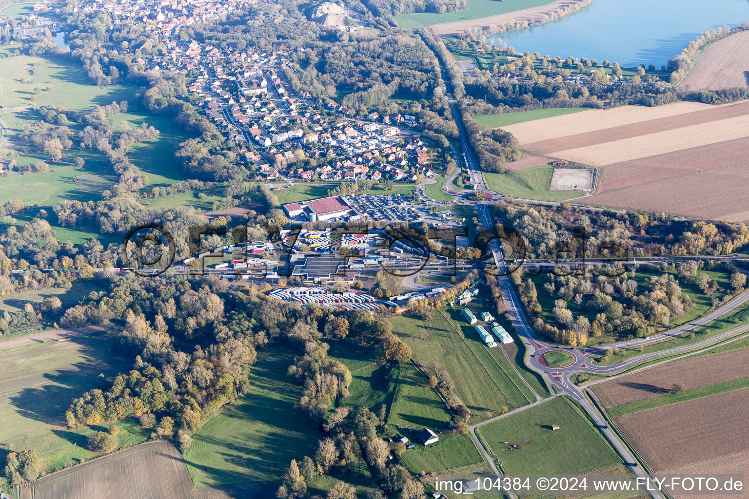 Lauterbourg in the state Bas-Rhin, France seen from above