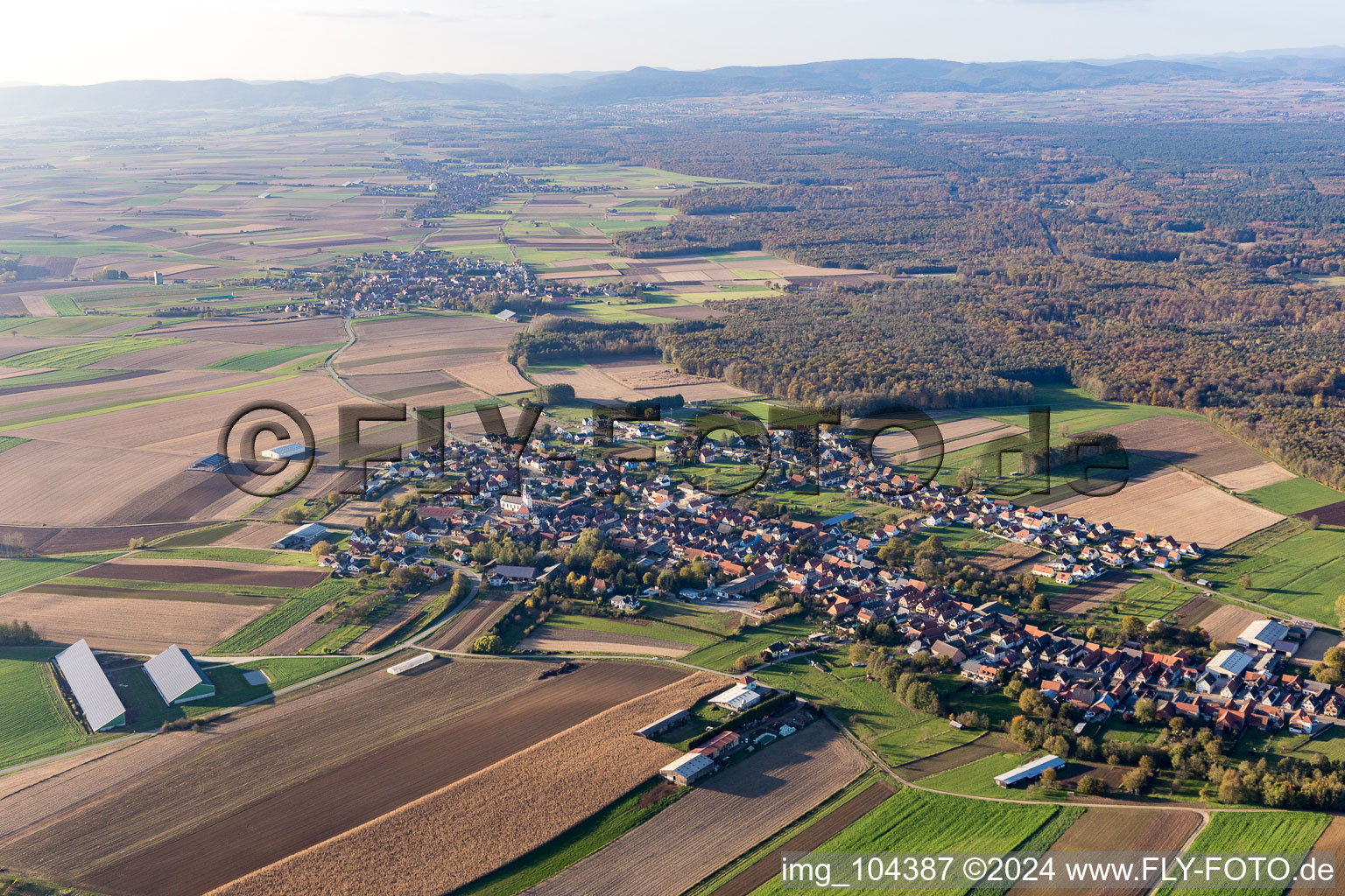 Niederlauterbach in the state Bas-Rhin, France from the drone perspective