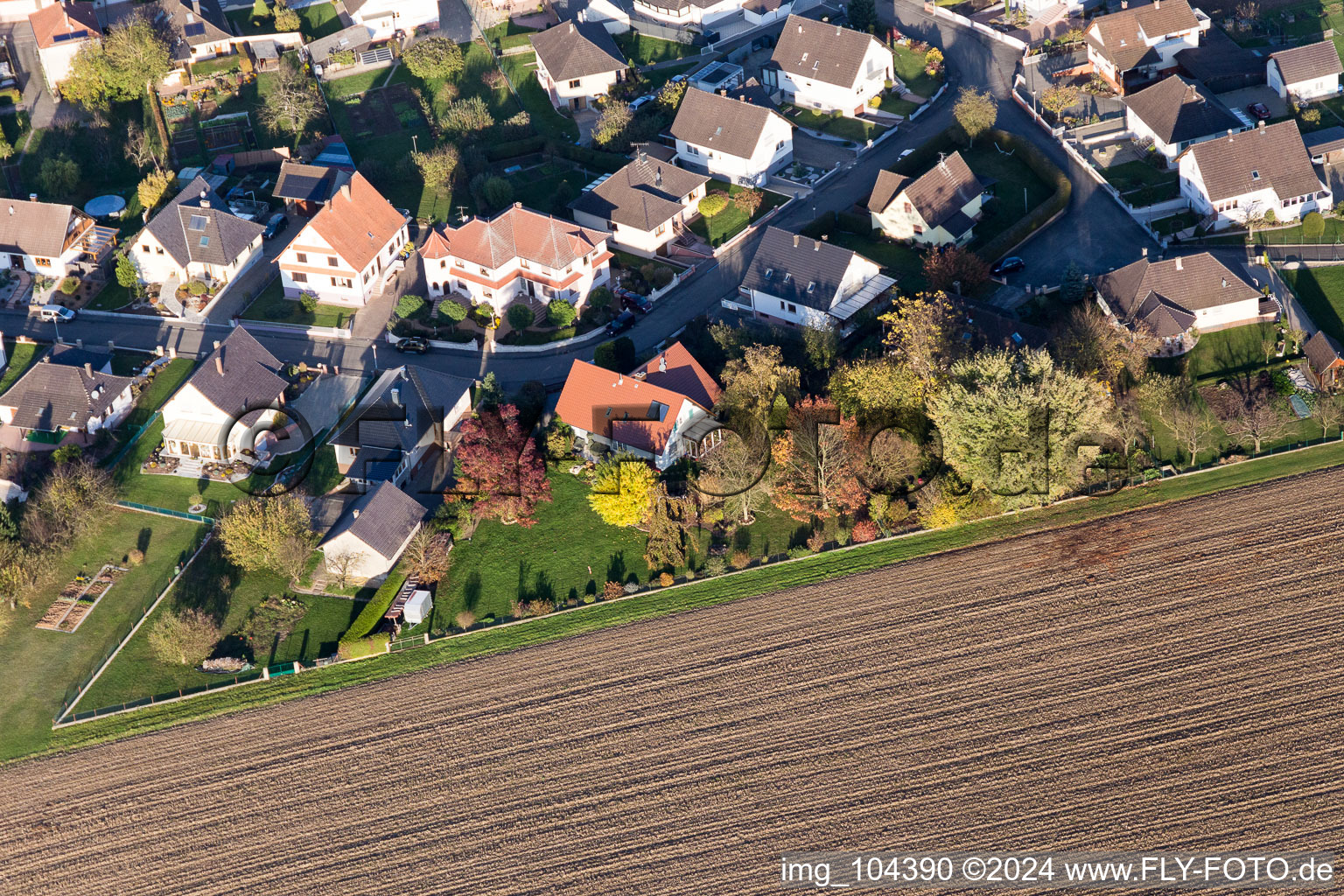 Schleithal in the state Bas-Rhin, France from above