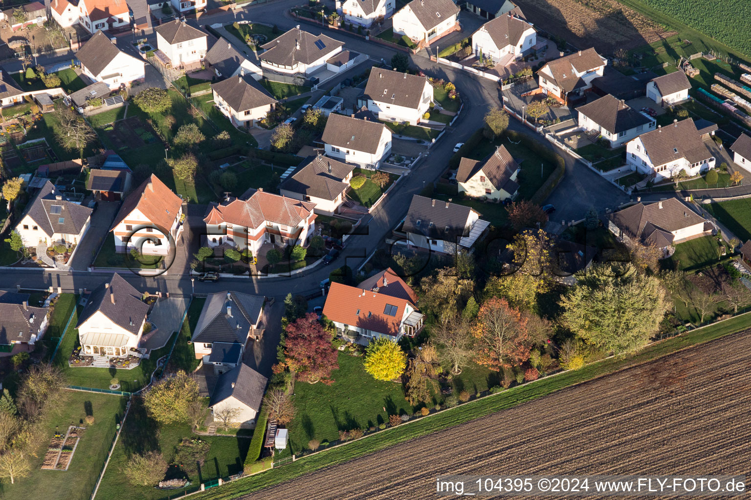 Schleithal in the state Bas-Rhin, France seen from above