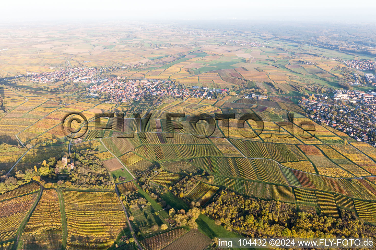 Sonnenberg in the district Schweigen in Schweigen-Rechtenbach in the state Rhineland-Palatinate, Germany out of the air