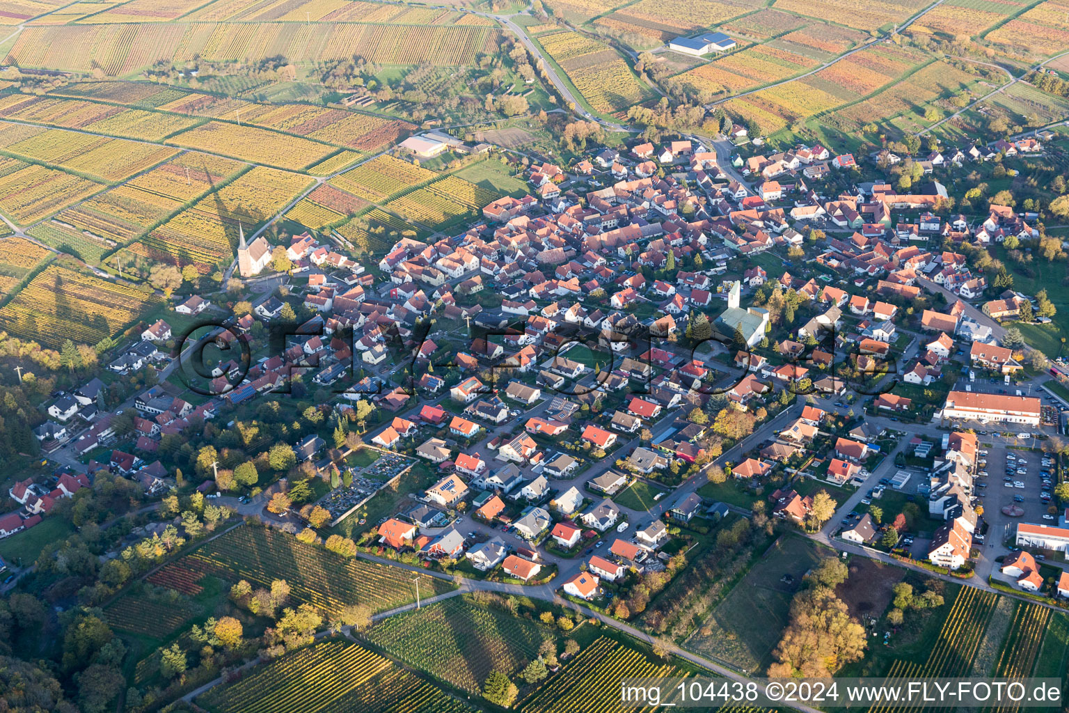 Bird's eye view of District Schweigen in Schweigen-Rechtenbach in the state Rhineland-Palatinate, Germany