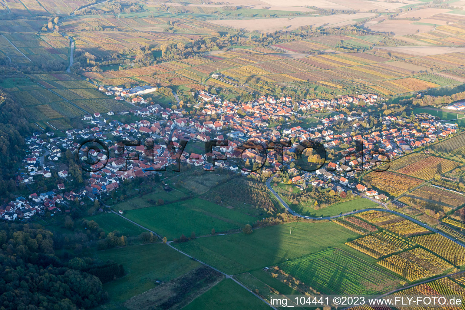 Oberotterbach in the state Rhineland-Palatinate, Germany seen from above
