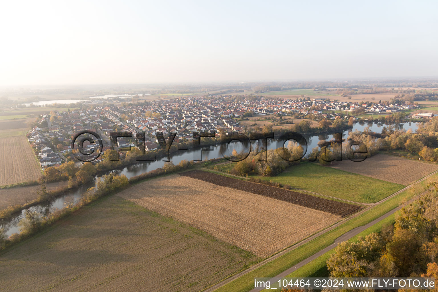 Aerial photograpy of Leimersheim in the state Rhineland-Palatinate, Germany