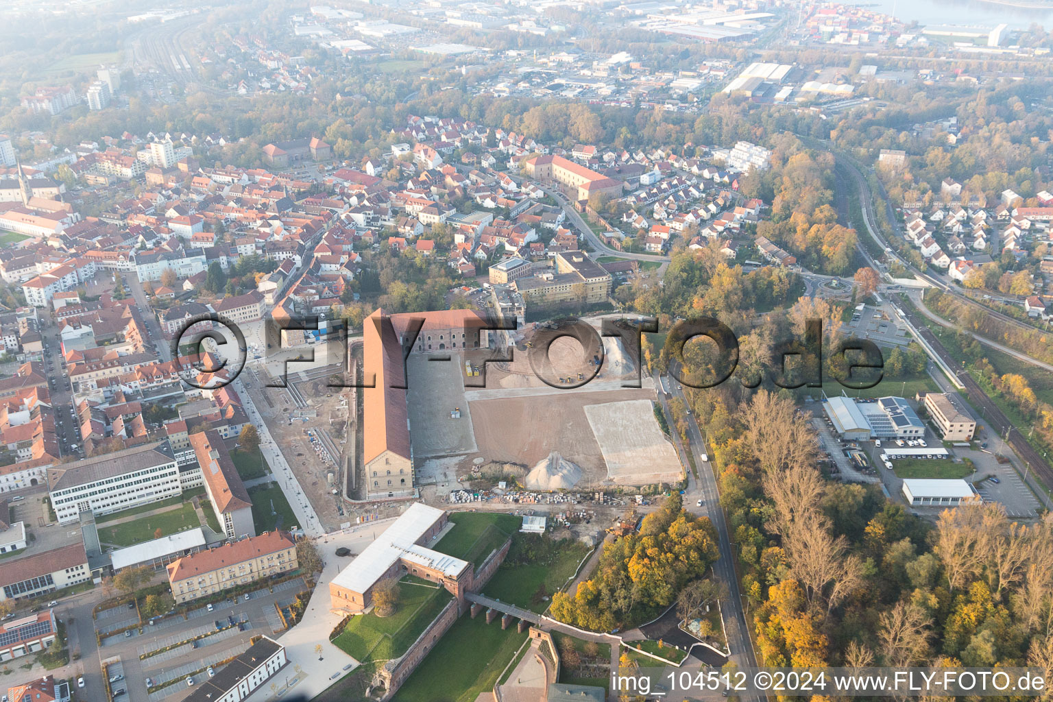 Drone recording of Germersheim in the state Rhineland-Palatinate, Germany