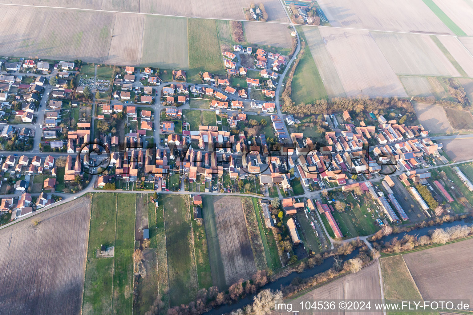 Bird's eye view of Herxheimweyher in the state Rhineland-Palatinate, Germany