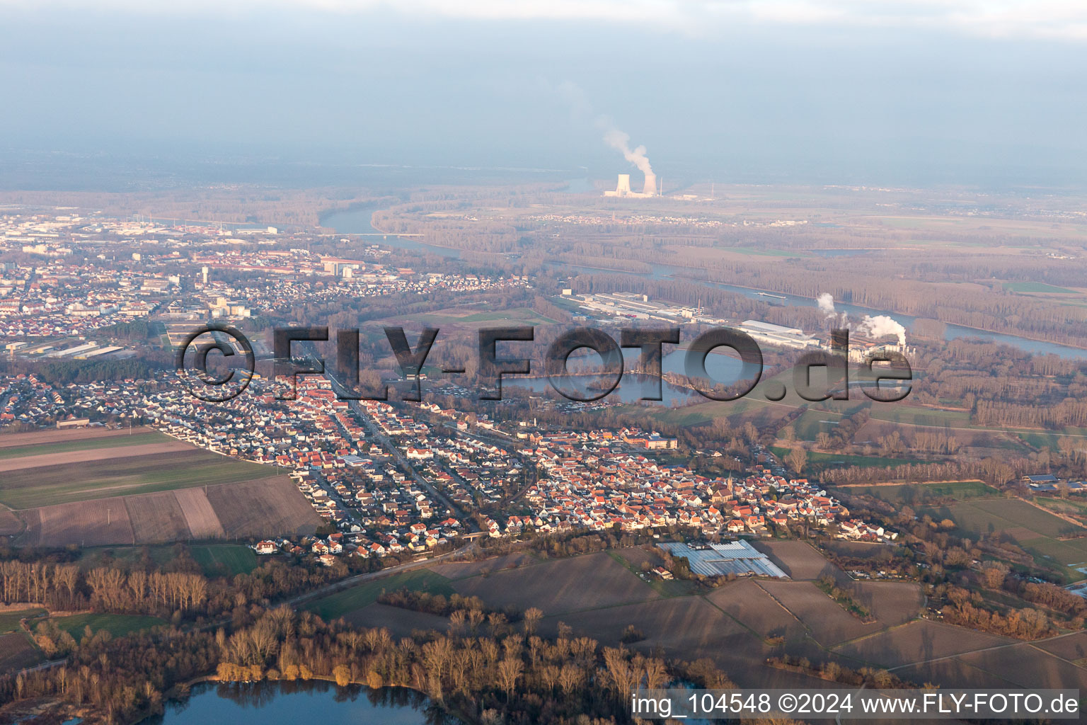 Oblique view of District Sondernheim in Germersheim in the state Rhineland-Palatinate, Germany