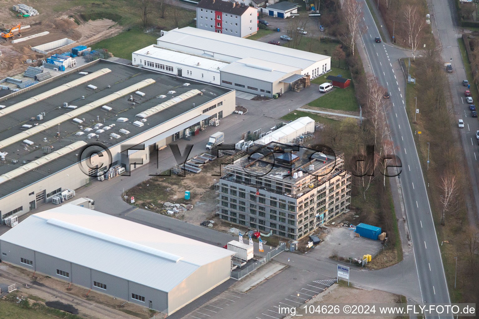 New building construction site in the industrial park of Heka Herzog GmbH in Graben-Neudorf in the state Baden-Wurttemberg, Germany