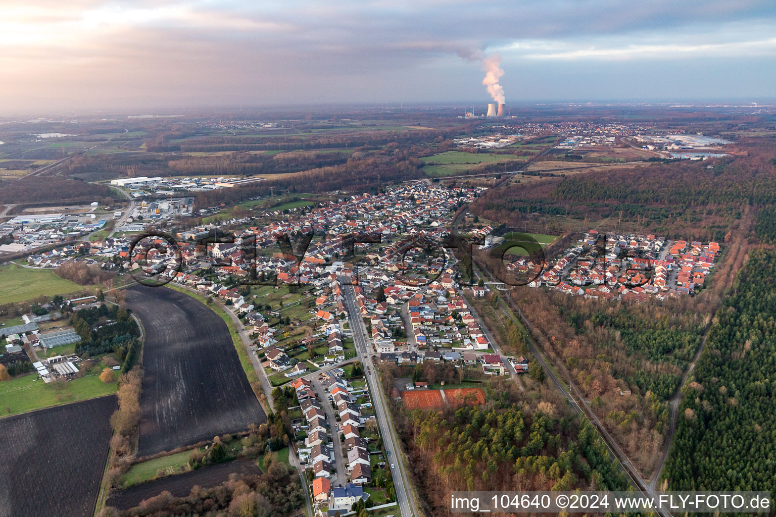 Oblique view of From the southwest in the district Huttenheim in Philippsburg in the state Baden-Wuerttemberg, Germany