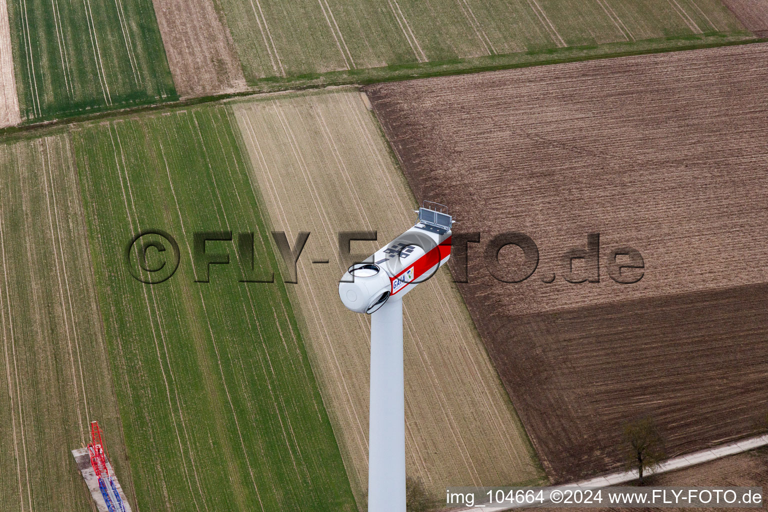 Construction site of the EnBW wind farm Freckenfeld - for a wind turbine with 6 wind turbines in Freckenfeld in the state Rhineland-Palatinate, Germany seen from a drone