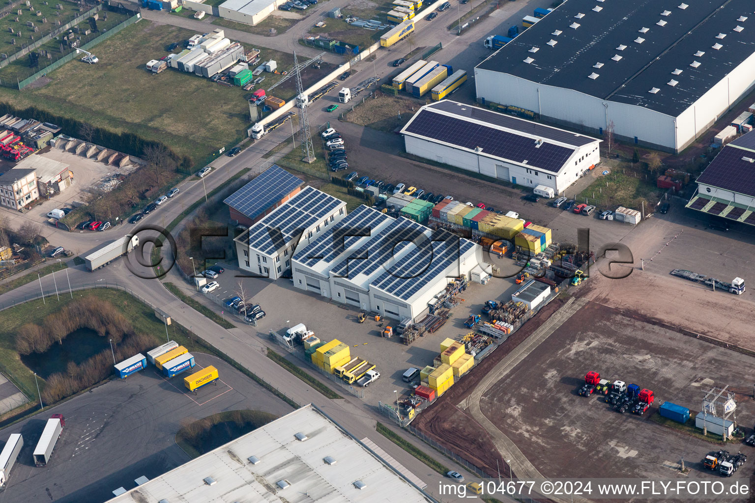 Oblique view of Horst Industrial Estate in the district Minderslachen in Kandel in the state Rhineland-Palatinate, Germany