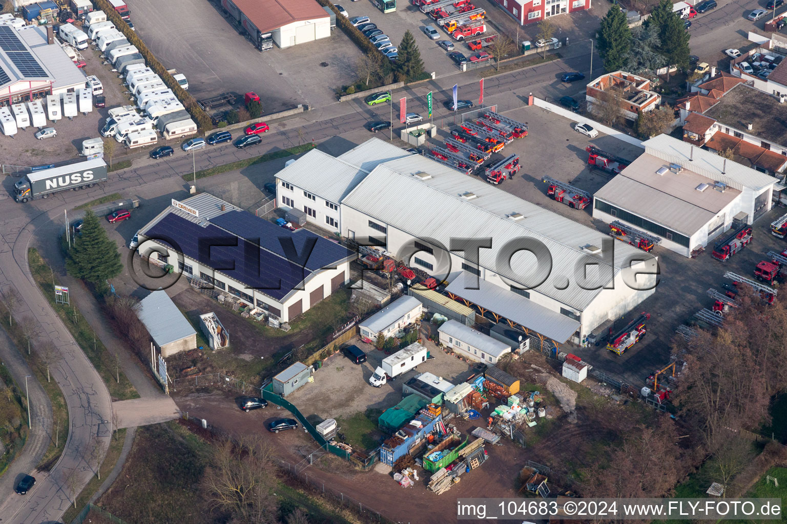 Minderlachen, Horst industrial estate, turntable ladder workshop Beitel and Stier GmbH in the district Minderslachen in Kandel in the state Rhineland-Palatinate, Germany