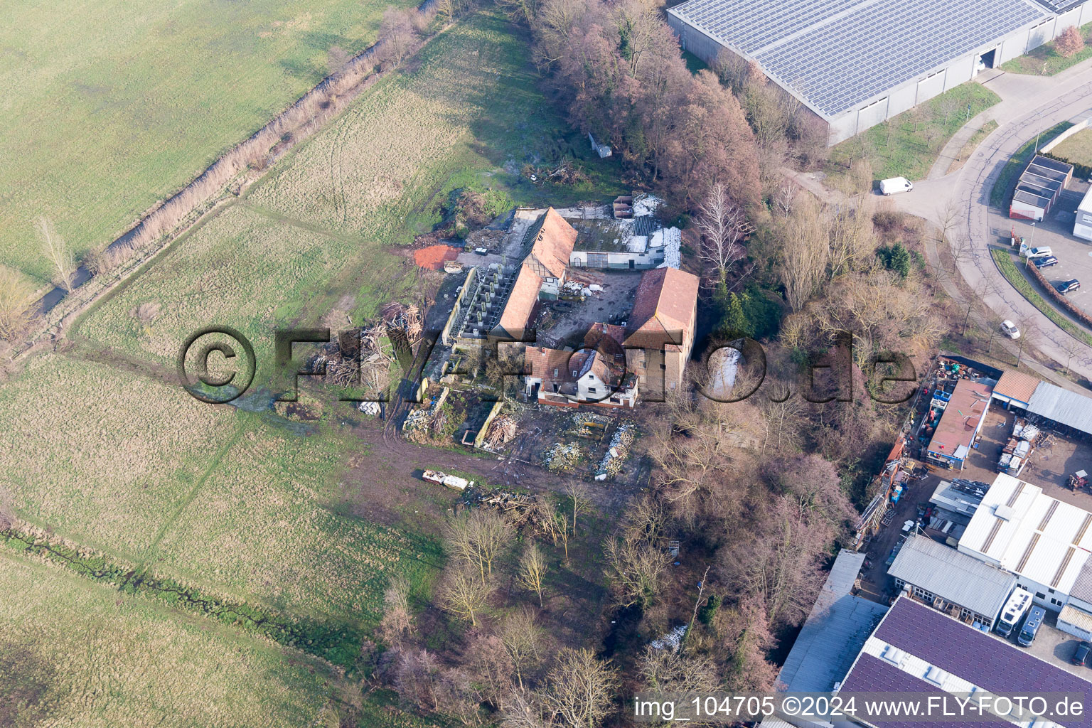 Horst industrial area in the district Minderslachen in Kandel in the state Rhineland-Palatinate, Germany viewn from the air