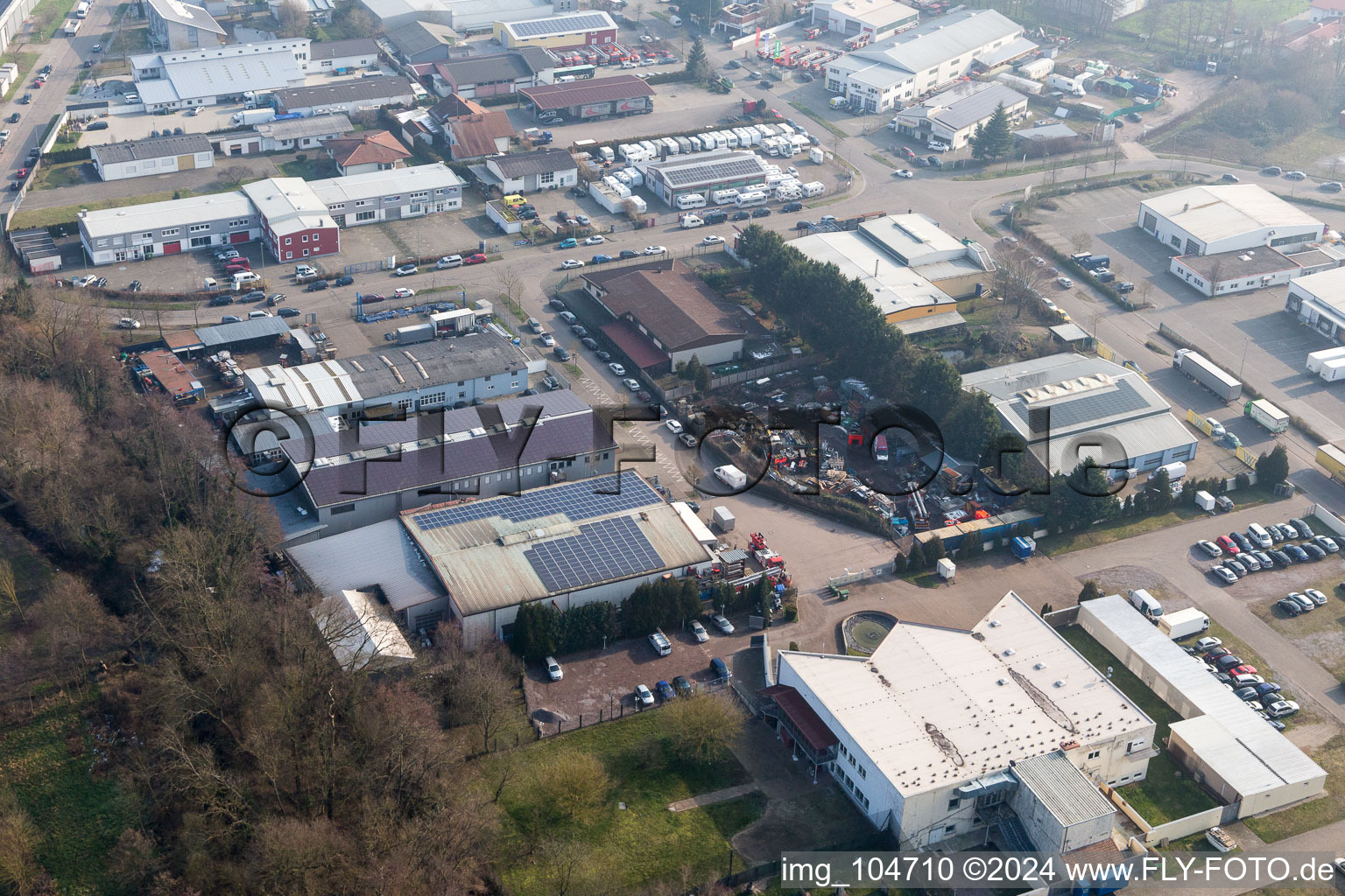 Horst industrial area in the district Minderslachen in Kandel in the state Rhineland-Palatinate, Germany from the plane