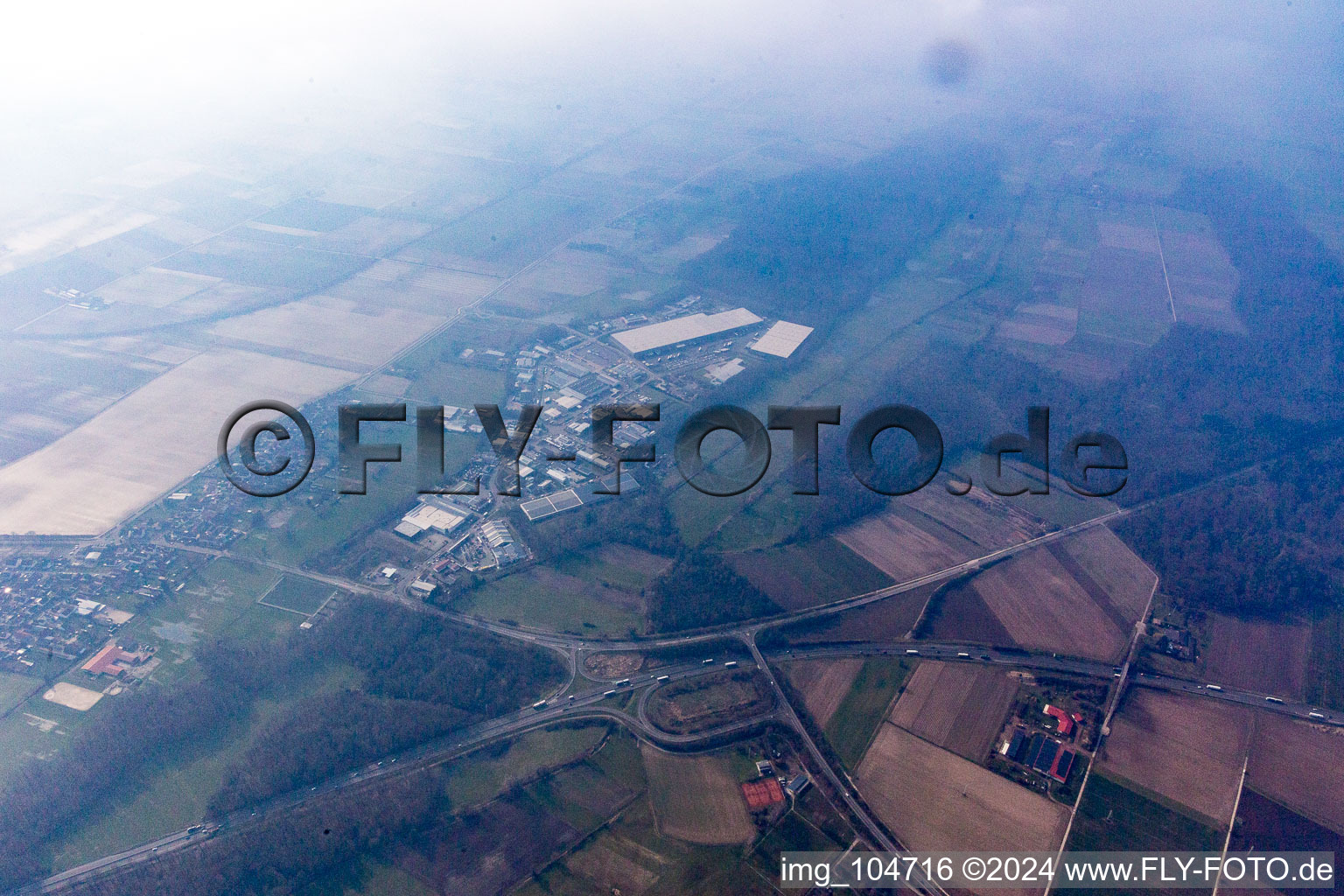 Horst Industrial Estate in the district Minderslachen in Kandel in the state Rhineland-Palatinate, Germany from a drone