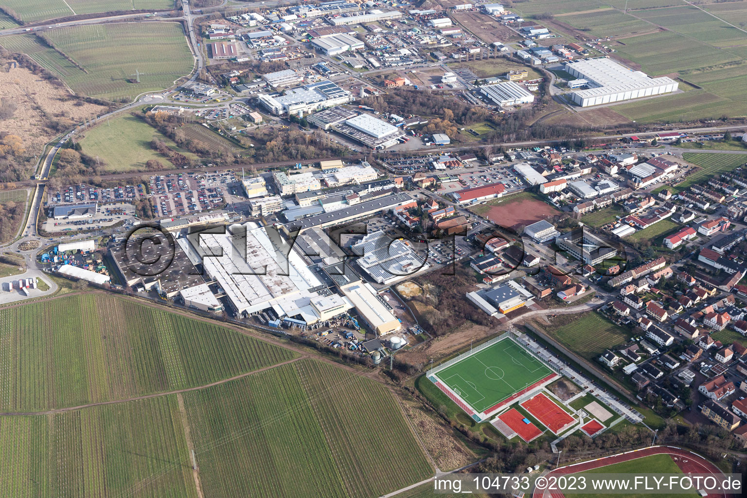 Edenkoben in the state Rhineland-Palatinate, Germany seen from a drone