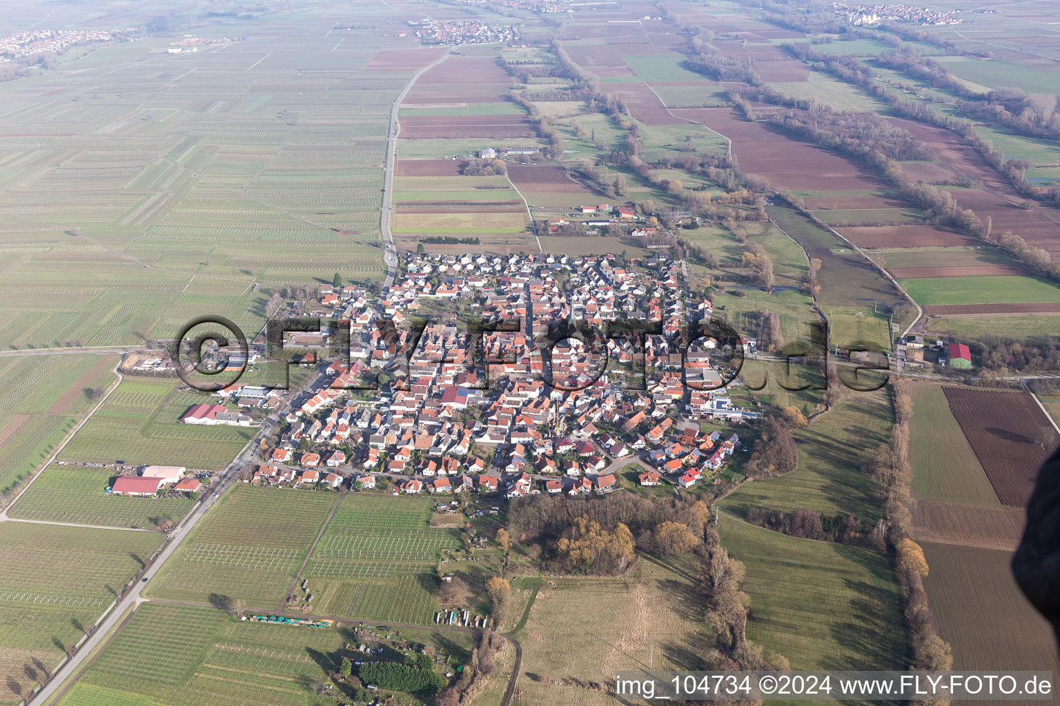 Drone image of Venningen in the state Rhineland-Palatinate, Germany