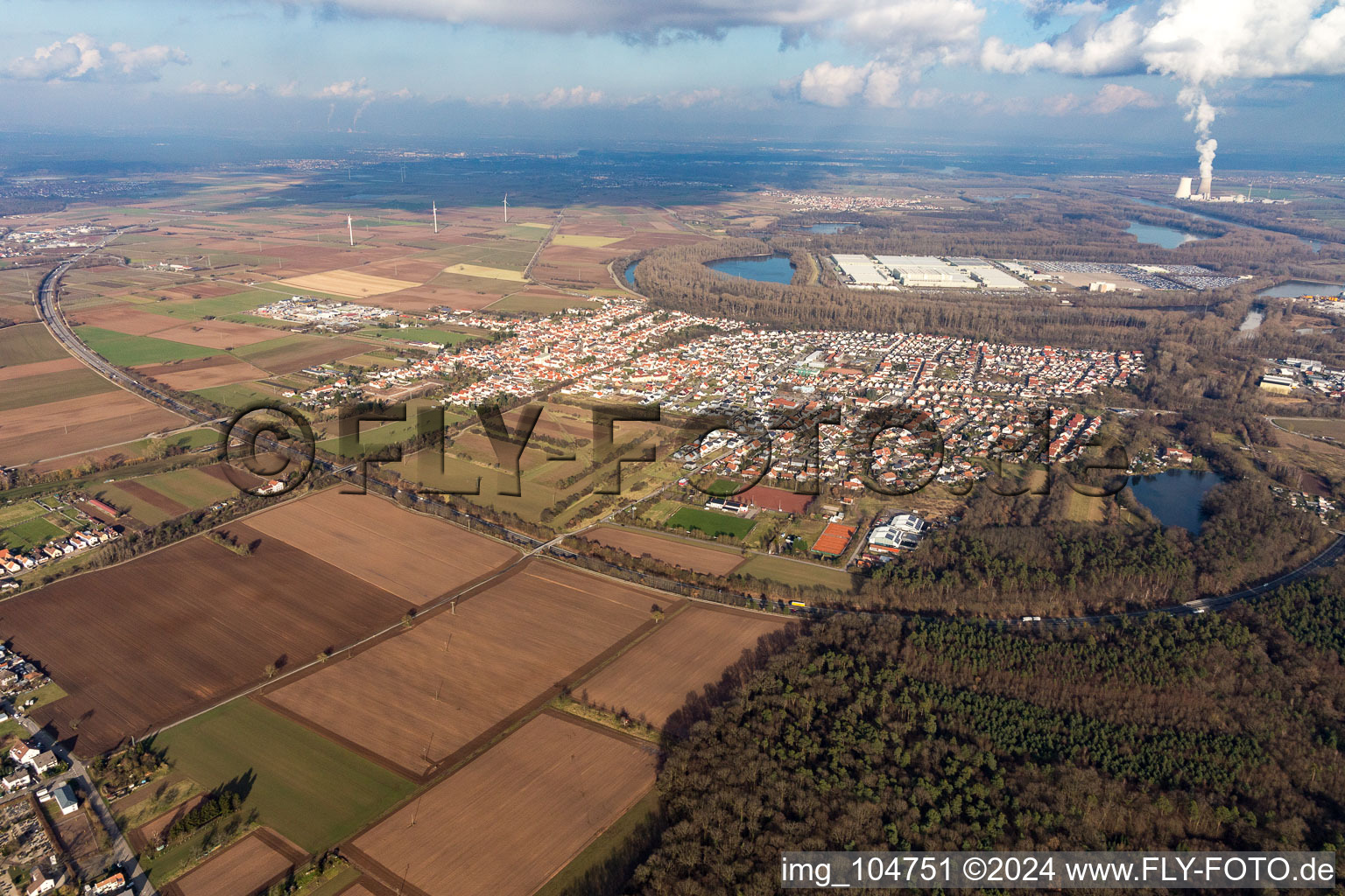 Bird's eye view of Lingenfeld in the state Rhineland-Palatinate, Germany