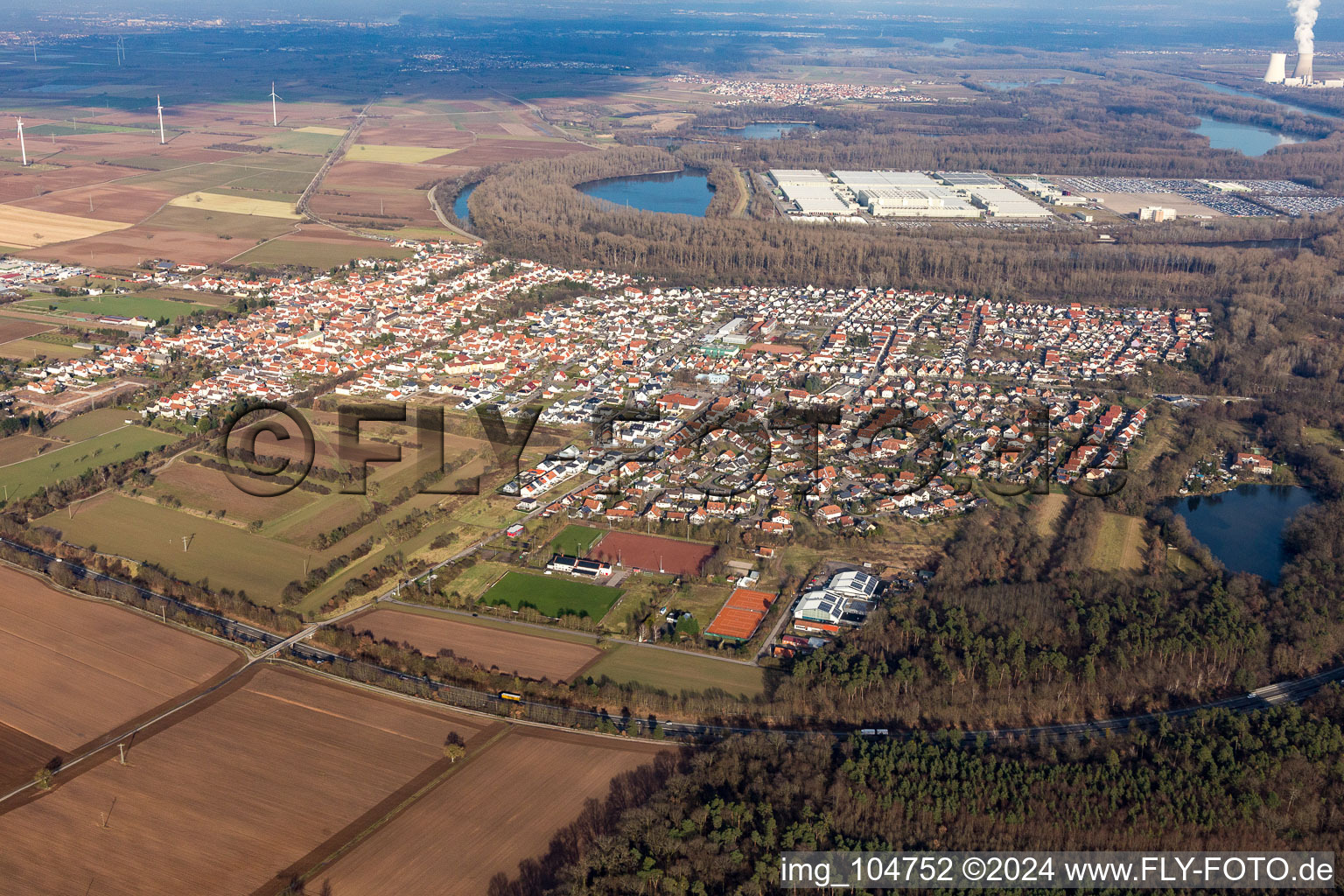 Aerial view of Lingenfeld in Westheim in the state Rhineland-Palatinate, Germany