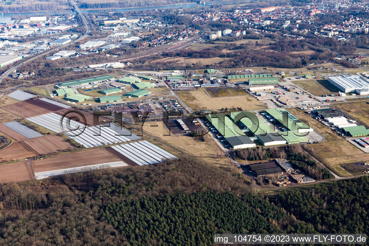 Aerial view of Army Depot in Germersheim in the state Rhineland-Palatinate, Germany