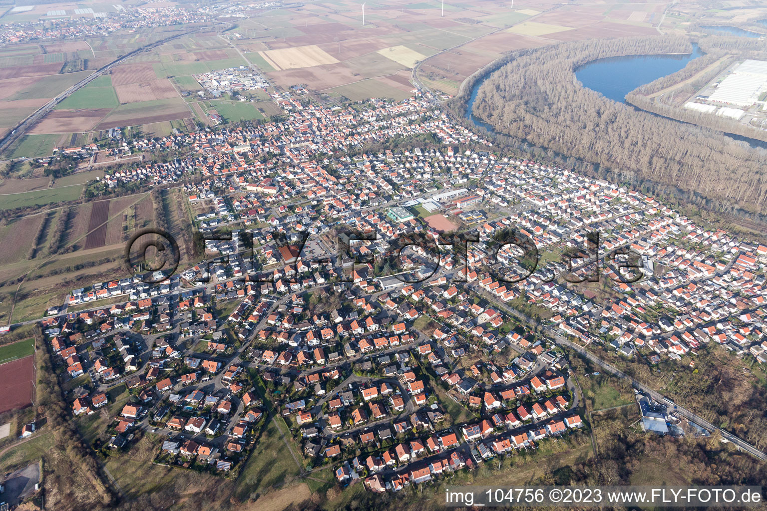 Drone image of Lingenfeld in the state Rhineland-Palatinate, Germany