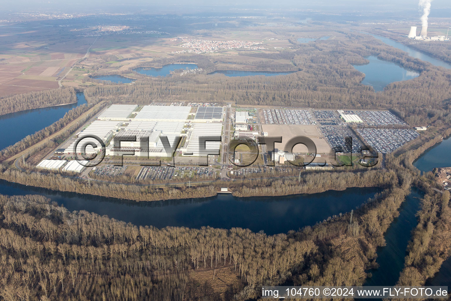 Oblique view of Island Green in Germersheim in the state Rhineland-Palatinate, Germany