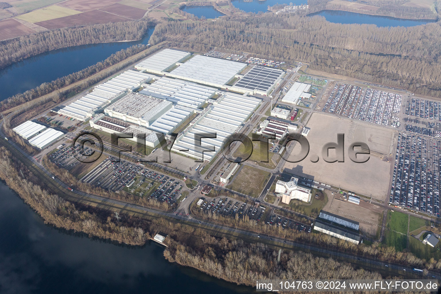 Island Green in Germersheim in the state Rhineland-Palatinate, Germany seen from above