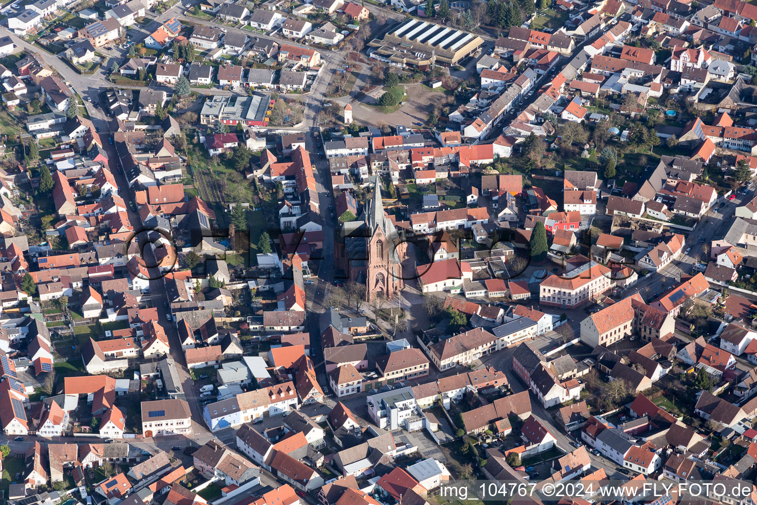 Oblique view of District Rheinsheim in Philippsburg in the state Baden-Wuerttemberg, Germany