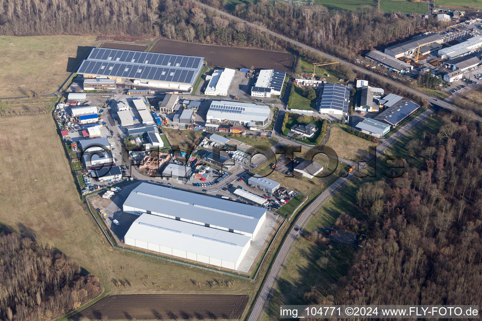 Industrial estate and company settlement Im Schorrenfeld in Huttenheim in the state Baden-Wurttemberg, Germany