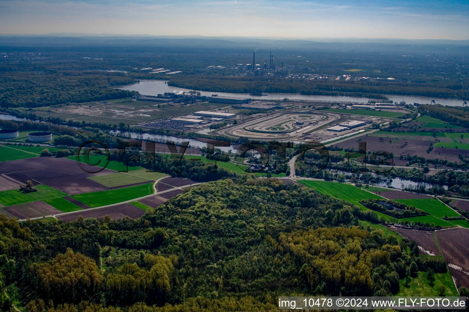 Oberwald industrial area from the southwest in Wörth am Rhein in the state Rhineland-Palatinate, Germany