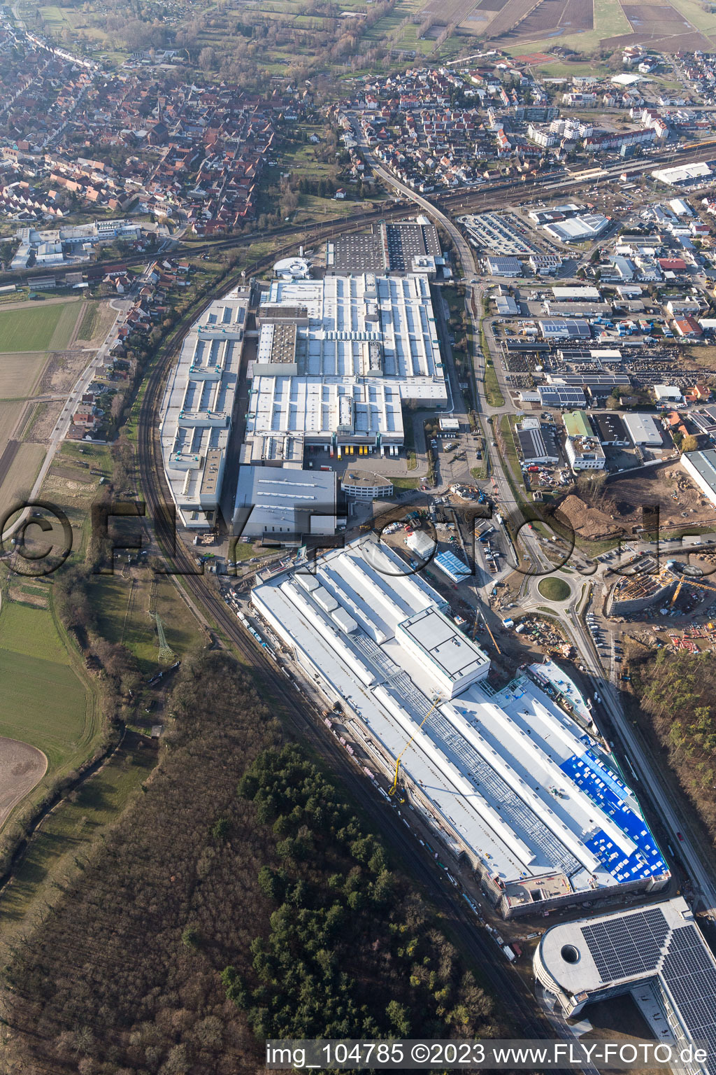Aerial photograpy of Extension - new building - construction site on the factory premises of SEW-EURODRIVE GmbH & Co KG in Graben-Neudorf in the state Baden-Wurttemberg, Germany