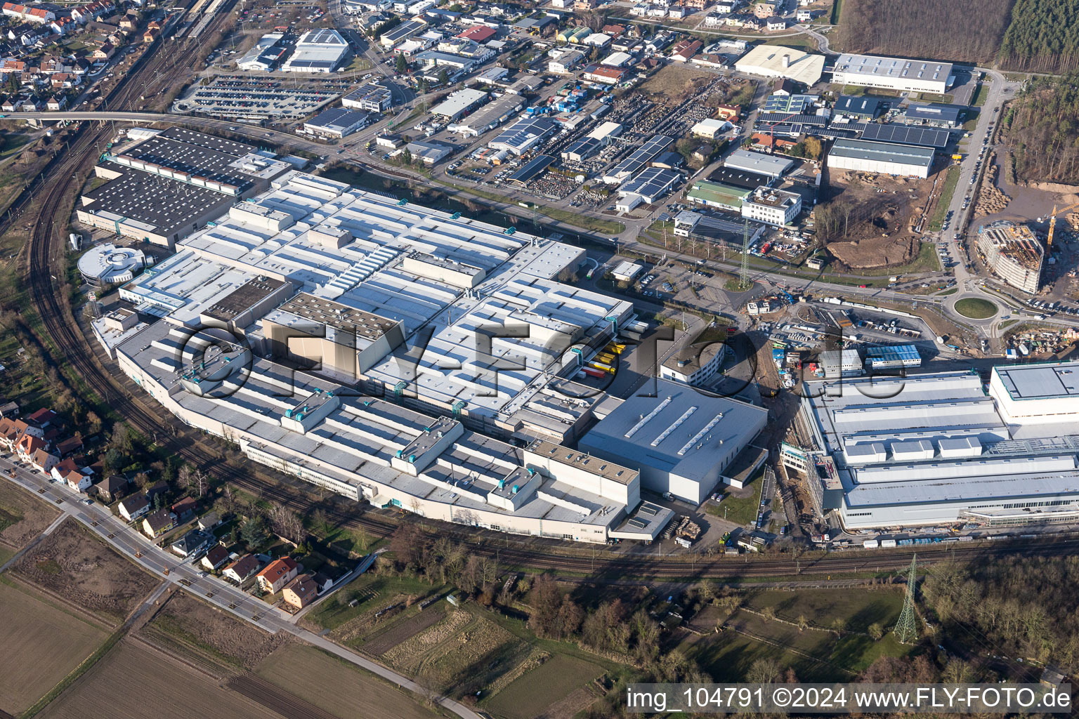 Extension - new building - construction site on the factory premises of SEW-EURODRIVE GmbH & Co KG in Graben-Neudorf in the state Baden-Wurttemberg, Germany out of the air