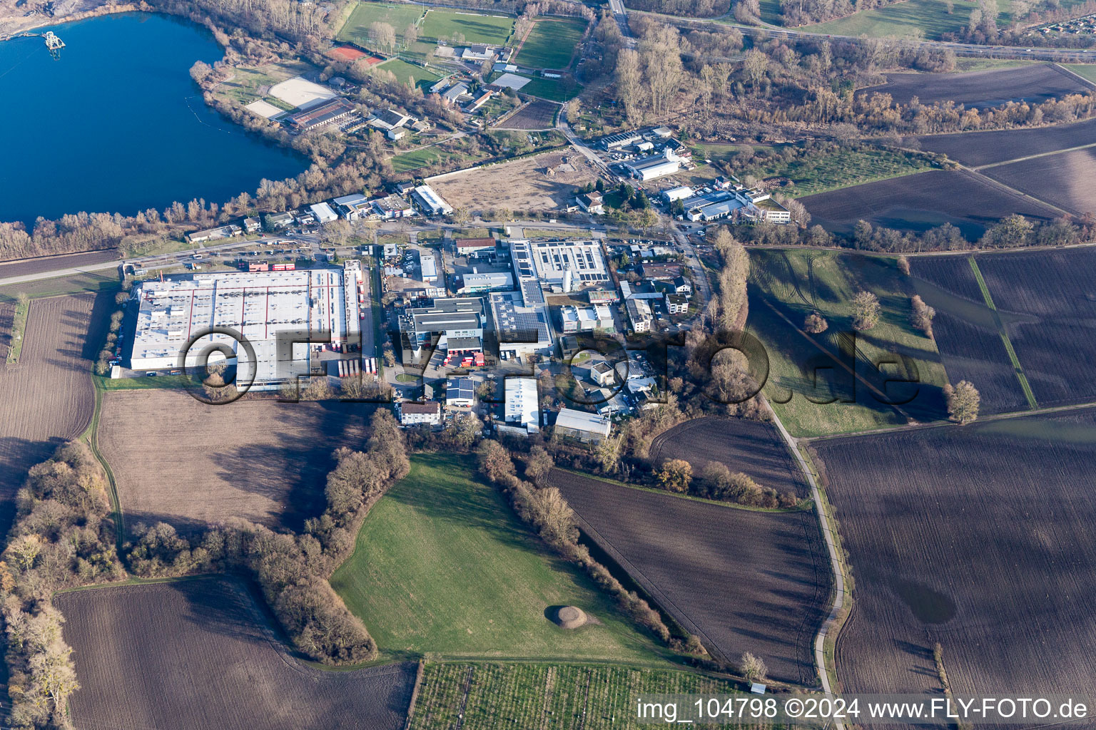 District Neureut in Karlsruhe in the state Baden-Wuerttemberg, Germany from the plane