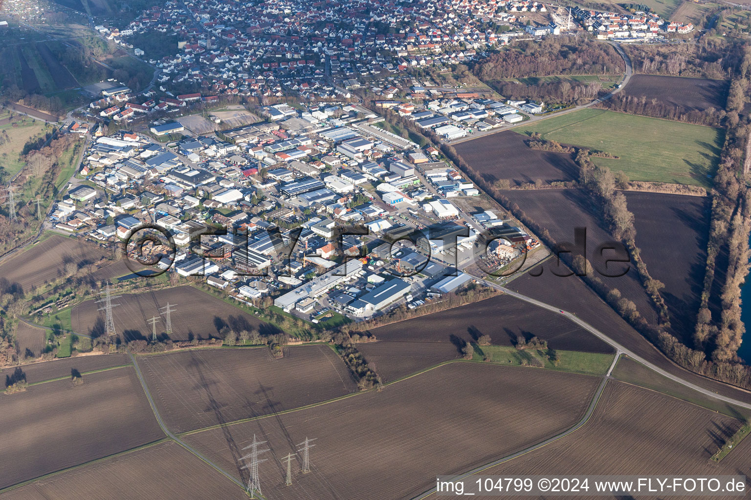 Bird's eye view of District Neureut in Karlsruhe in the state Baden-Wuerttemberg, Germany