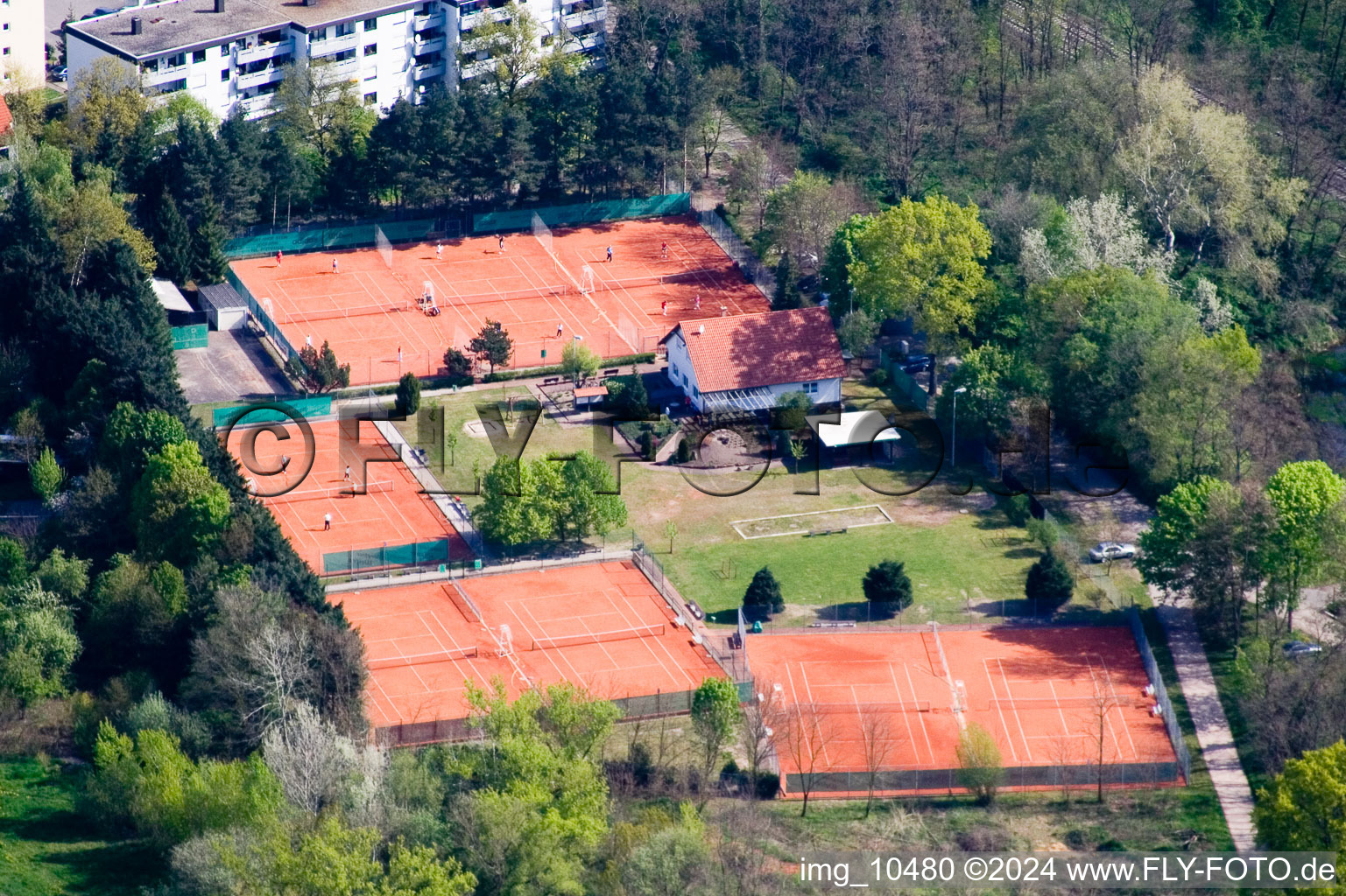 Aerial view of Tennis club in Jockgrim in the state Rhineland-Palatinate, Germany