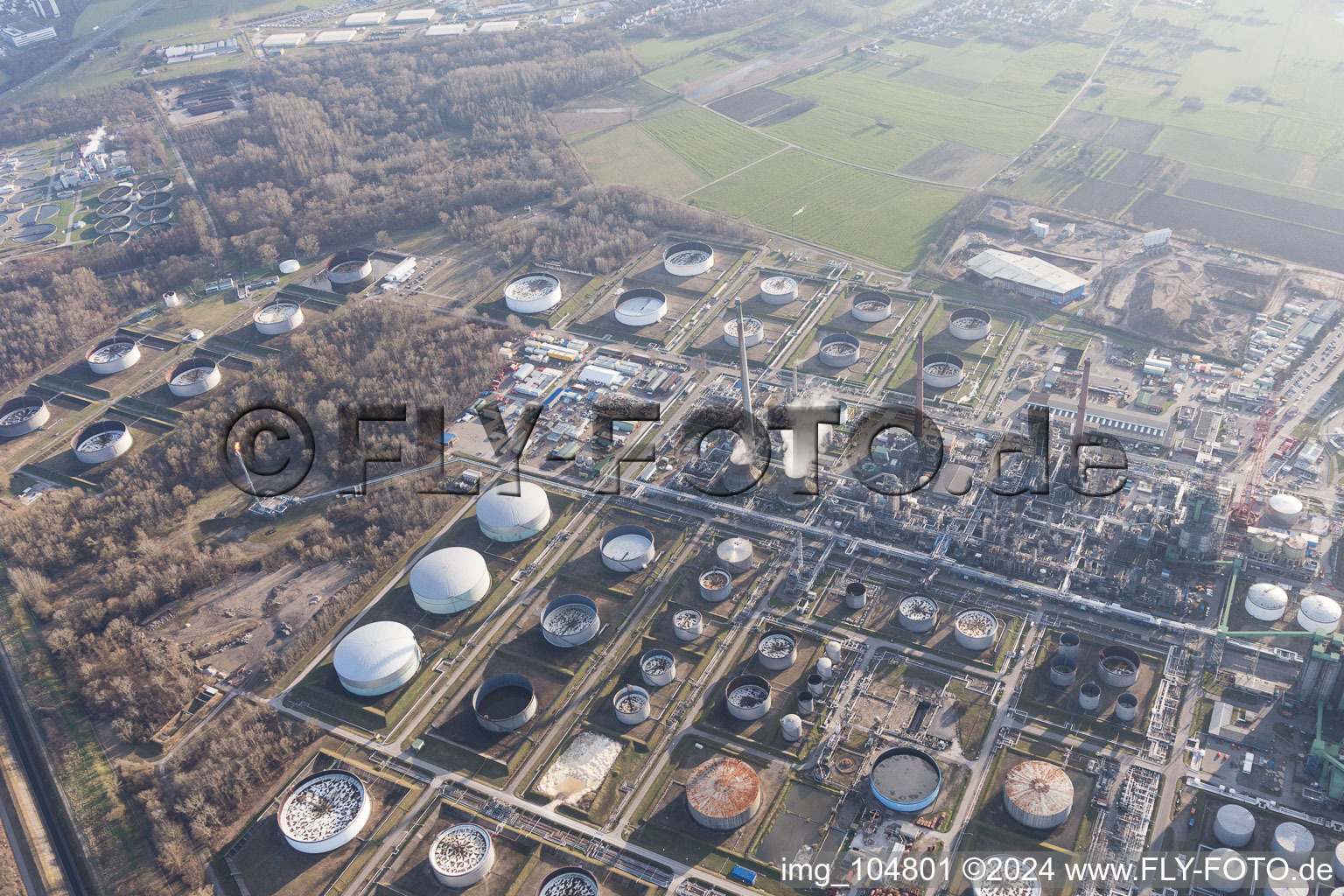 Aerial view of MIRO Oil Refinery in the district Knielingen in Karlsruhe in the state Baden-Wuerttemberg, Germany