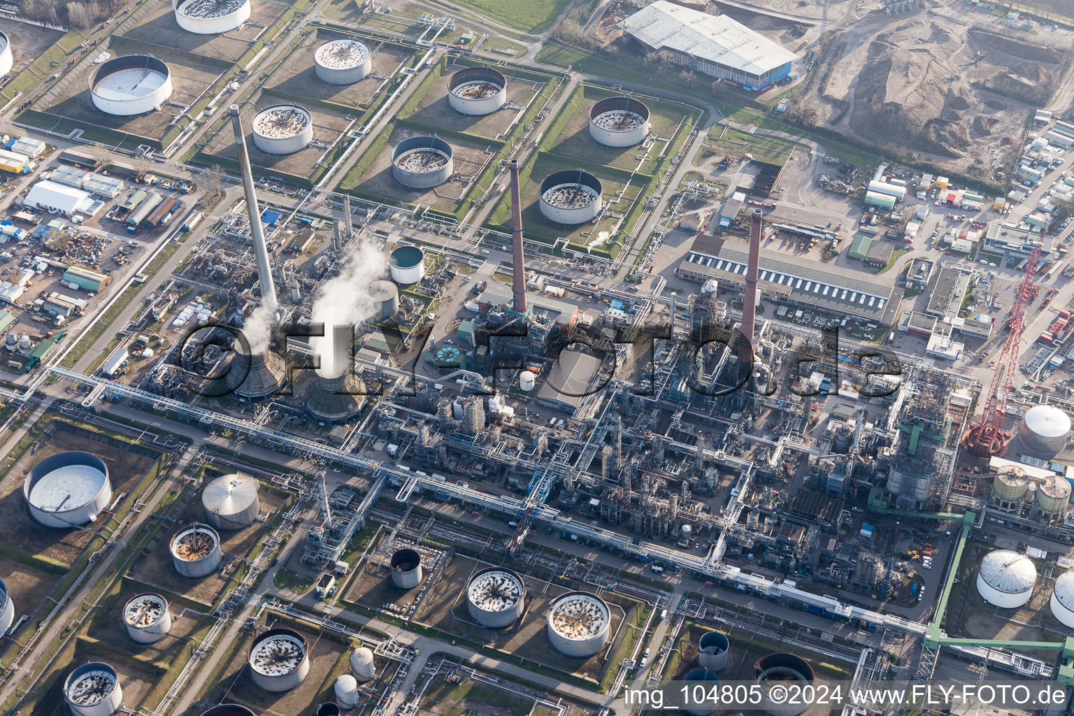 MIRO Oil Refinery in the district Knielingen in Karlsruhe in the state Baden-Wuerttemberg, Germany out of the air