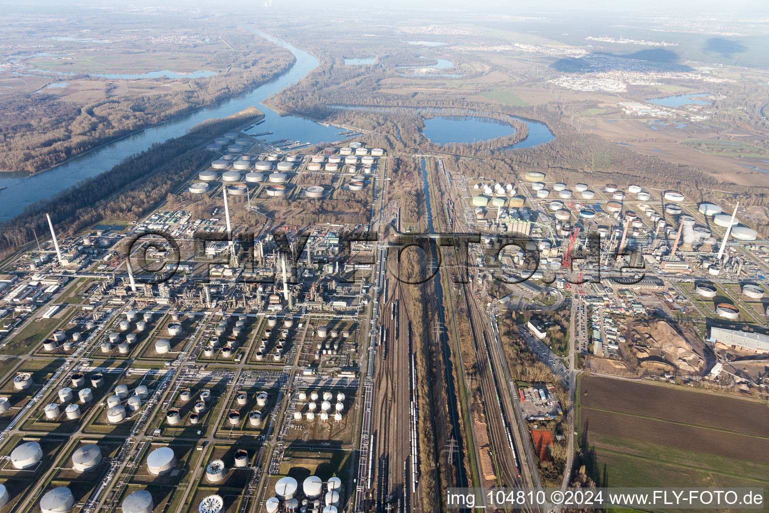 Drone recording of MIRO Oil Refinery in the district Knielingen in Karlsruhe in the state Baden-Wuerttemberg, Germany