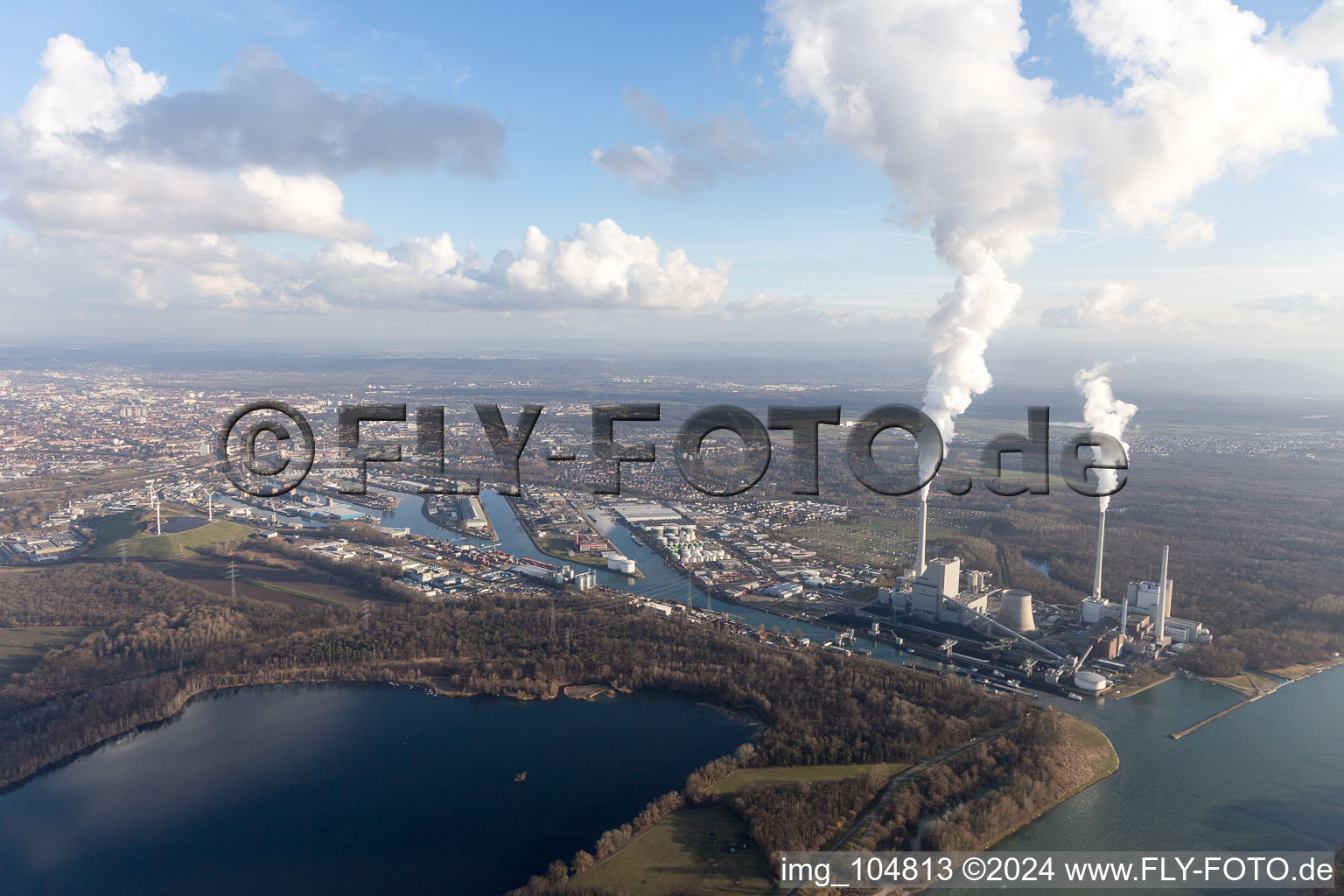 Aerial view of District Rheinhafen in Karlsruhe in the state Baden-Wuerttemberg, Germany