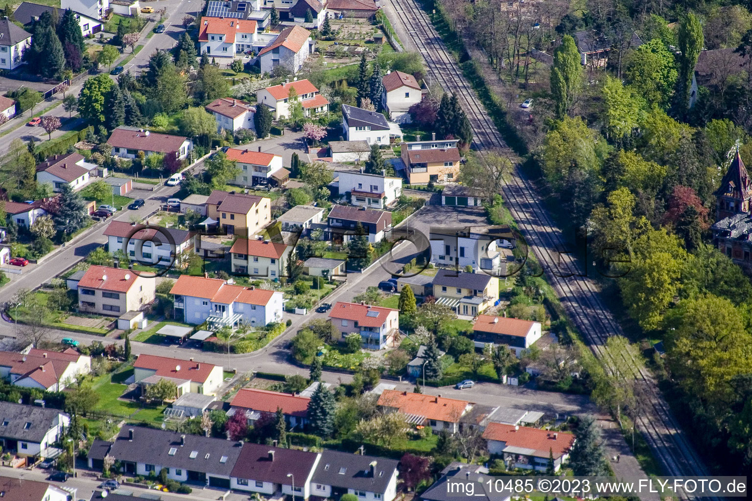 Aerial view of Germersheimer Street, Kandeler Street in Jockgrim in the state Rhineland-Palatinate, Germany