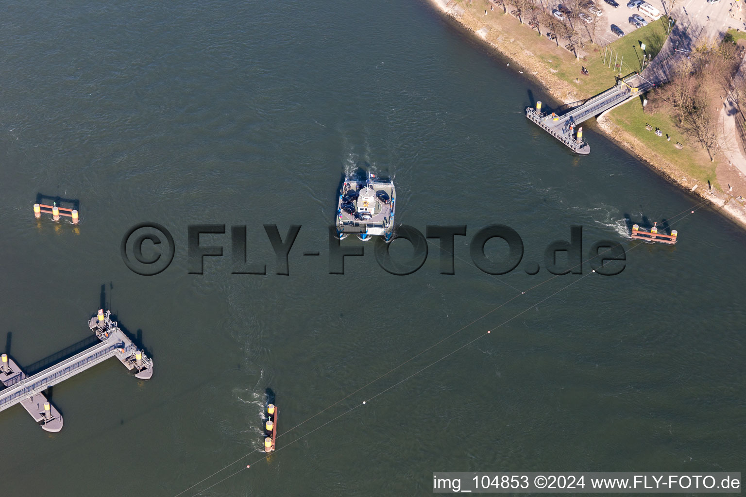 Plittersdorf: Solar ferry across the Rhine in Seltz in the state Bas-Rhin, France