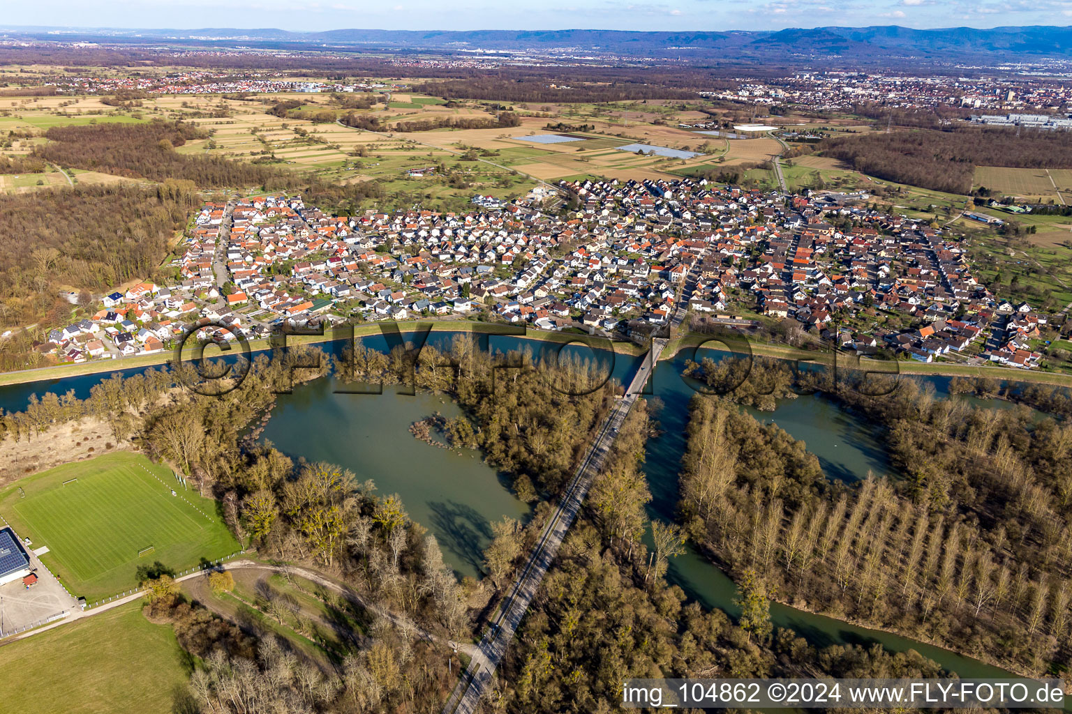 From the west in the district Plittersdorf in Rastatt in the state Baden-Wuerttemberg, Germany