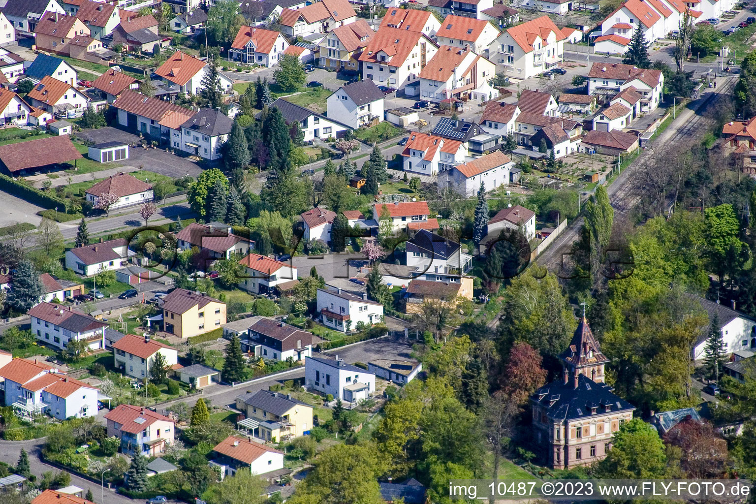 Aerial photograpy of Germersheimer Straße, Kandeler Straße in Jockgrim in the state Rhineland-Palatinate, Germany