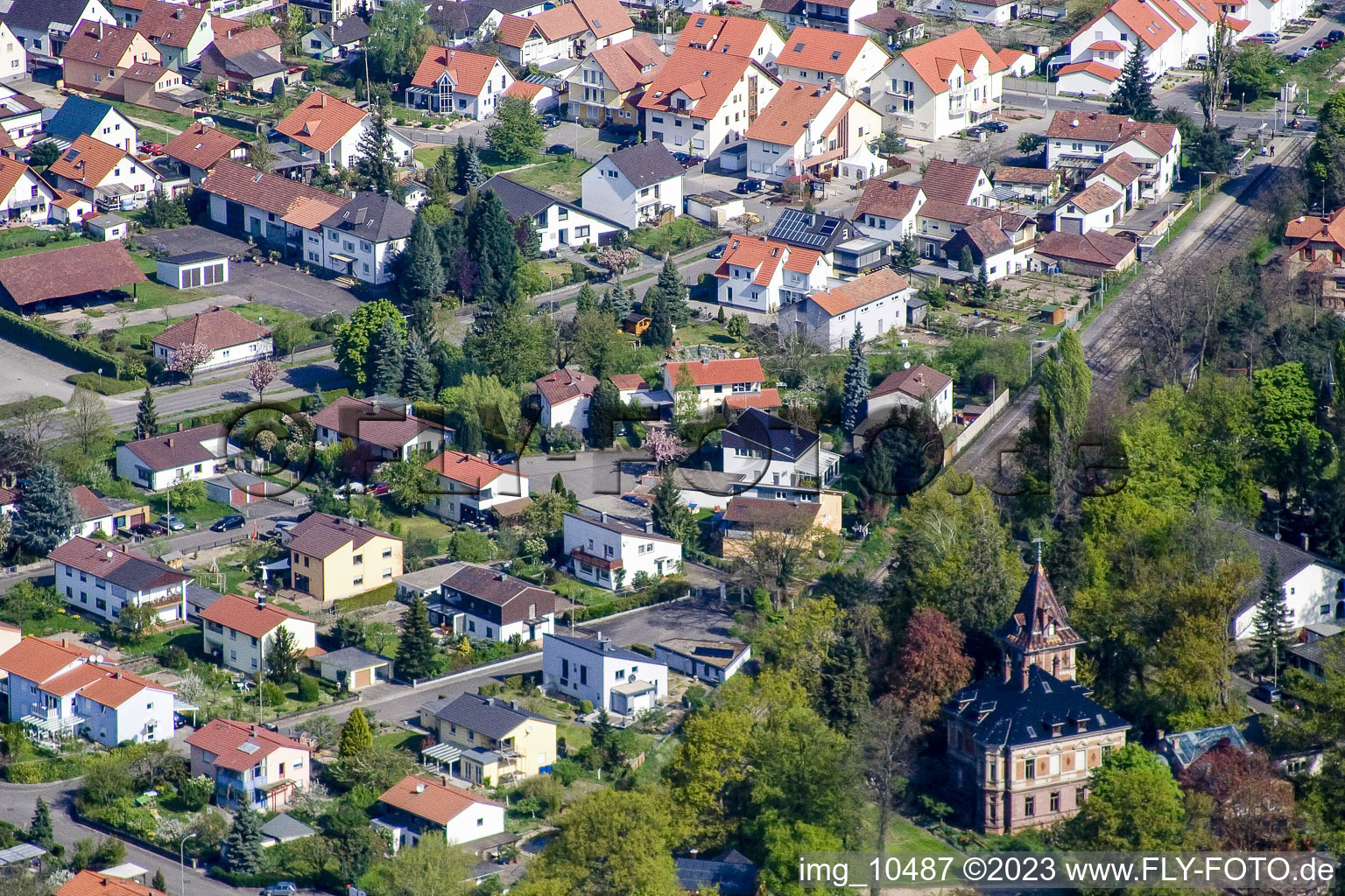 Aerial photograpy of Germersheimer Street, Kandeler Street in Jockgrim in the state Rhineland-Palatinate, Germany