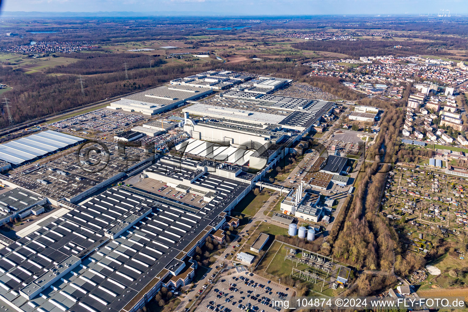 Aerial photograpy of Buildings and production halls on the vehicle construction site of Merceof-Benz factory Rastatt in Rastatt in the state Baden-Wurttemberg, Germany