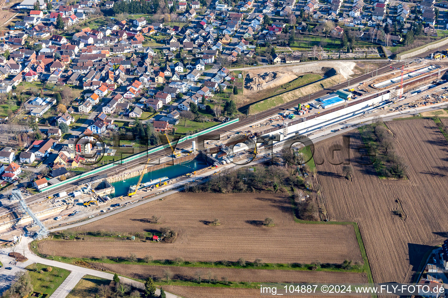 Aerial view of District Niederbühl in Rastatt in the state Baden-Wuerttemberg, Germany