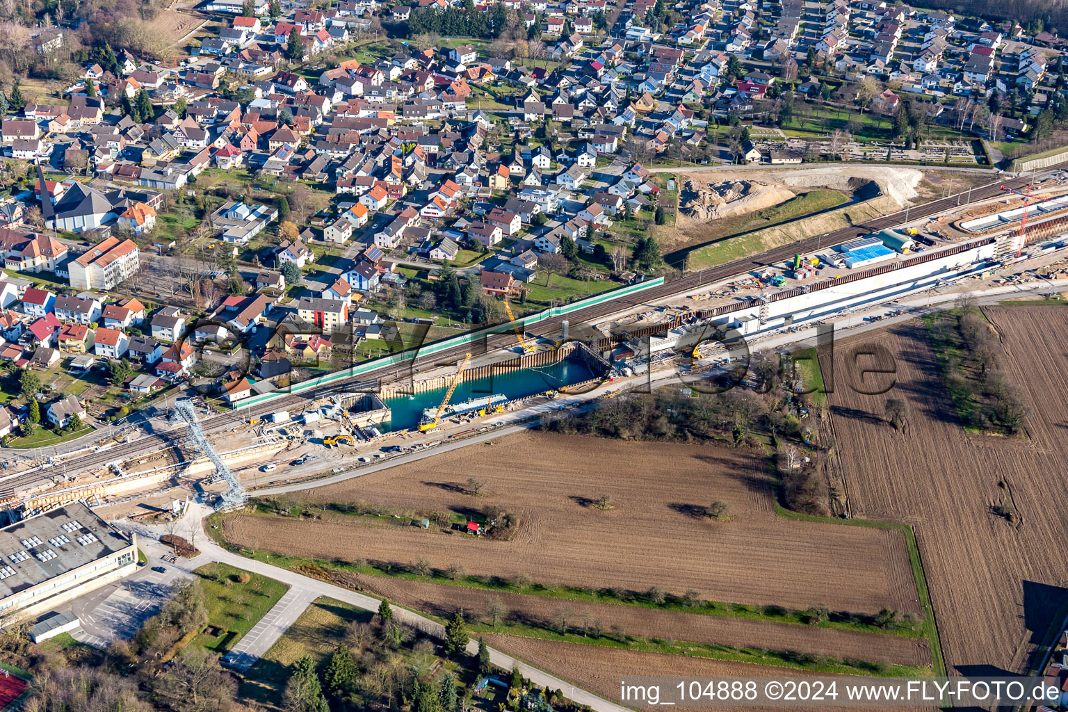 Construtcion work on a rail tunnel track in the route network of the Deutsche Bahn in Rastatt in the state Baden-Wurttemberg, Germany